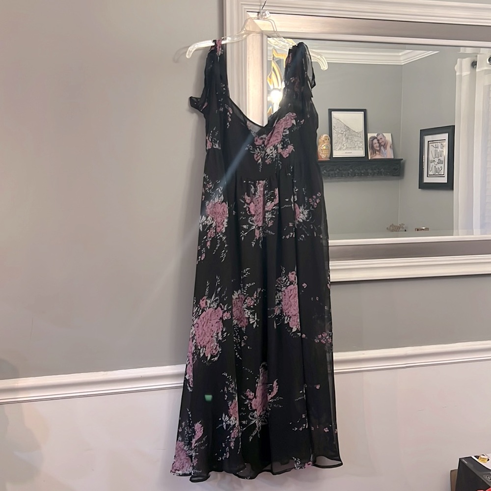 Free People Black and Pink Floral Midi Dress